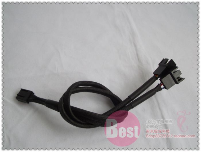 Desktop computer case fan CPU fan 4-pin 1-minute 2-wire package snakeskin net route expansion line double fan wire