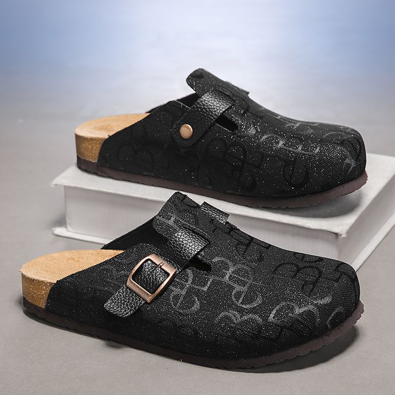 Wool Felt Mules, Thickened New Style Men's Casual Slip-On Clogs with Cork Soles and Closed Toe Half-Slippers