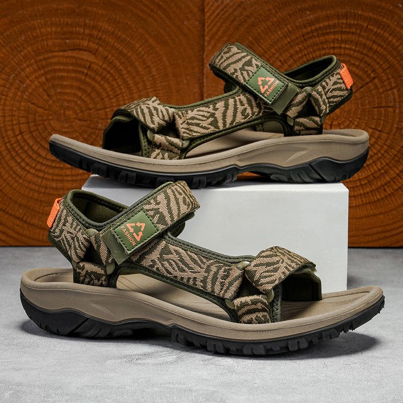 Summer Men's Outdoor Sports Sandals, Non-Slip Thick Soles, Shock-Absorbing, Open-Toe, Velcro Adjustable Beach Shoes, Sandals for Men