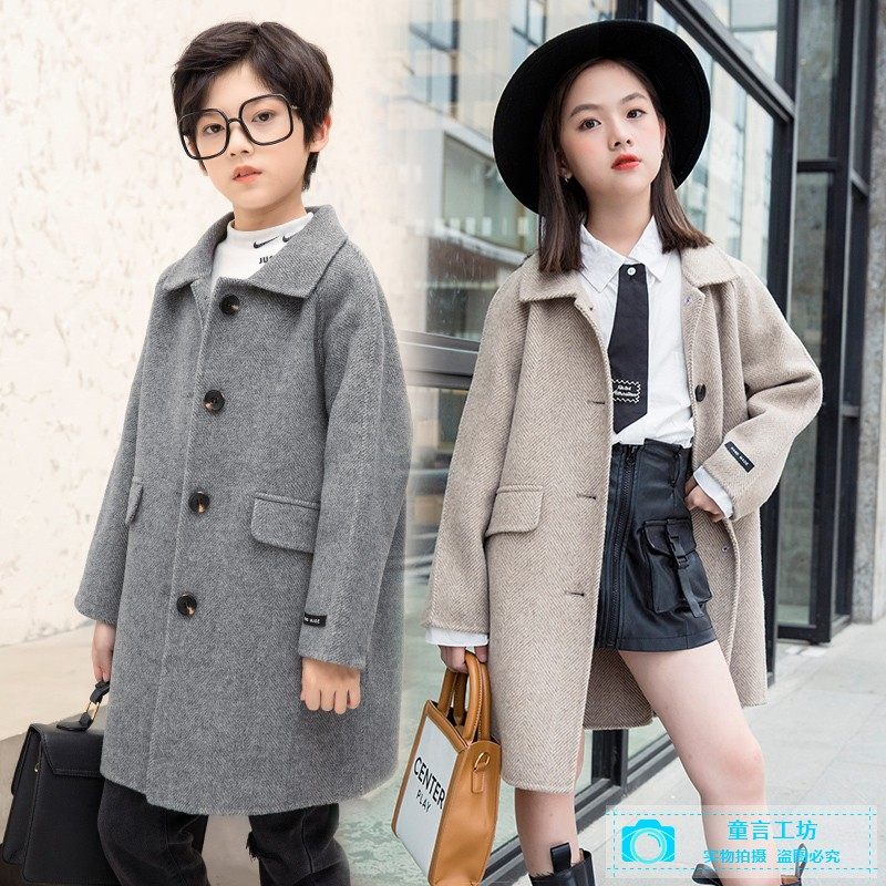 Children's clothes Spring and autumn new boy wool What about the girl's bifacial cashmere, the big coat of clothing and the big child in the coat