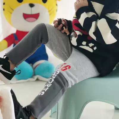 Girls trousers wear knitted printed open crotch pants spring and autumn waist children elastic stitching casual pants