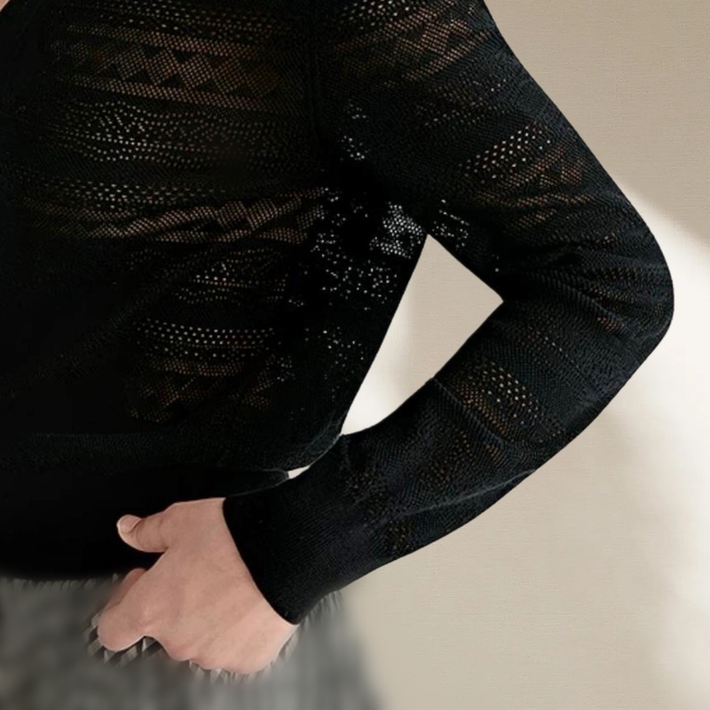 26Th Summer New Style Cotton and Nylon Blended Geometric Striped Knitted Cardigan