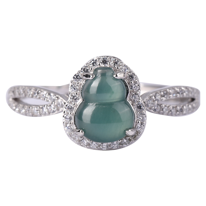 Colorful Yunnan silver inlaid natural jadeite ring