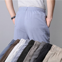 Middle aged Summer thin Breathable Ice Wire Tightness Waist Casual Pants Loose high waist tightness waist Mens pants aged pants