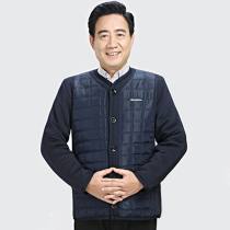 Winter middle aged mens gush thickened cotton padded jacket warm liner elderly cotton clothes Home No collar small cotton padded jacket Dad clothes