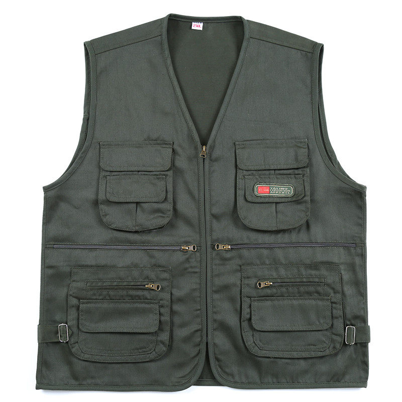 Middle-aged outdoor army green vest men's spring and autumn loose plus fat plus more pockets dad outfit photography fishing waistcoat