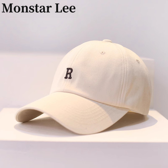 Monstar lee hat women's off-white r label curved brim sun visor cap men's casual sun protection baseball cap women