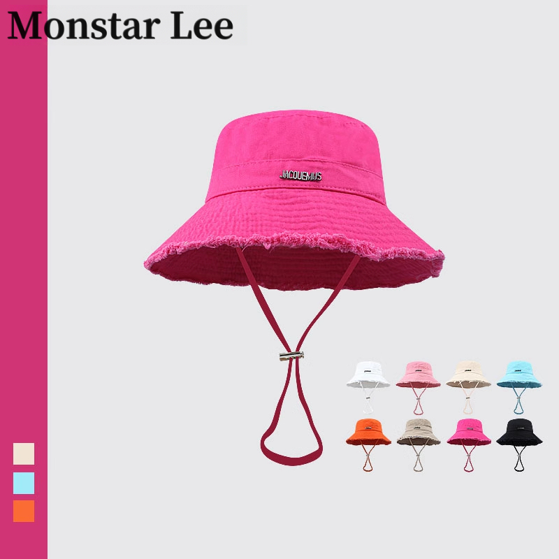 Monstar Lee Hyuna's Same Style Jacquemus Washed Fisherman Hat with Fringe and Drawstring for Vacation, Sun Protection, and Sunshade Monstar Lee Hyuna's Same Style Jacquemus Washed Fisherman Hat with Fringe and Drawstring for Vacation, Sun Protection, and Sunshade
