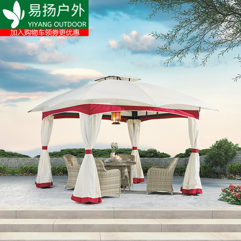 Outdoor leisure wrought iron gazebo roof European-style tent garden courtyard shade canopy four-post square sun canopy - Taobao