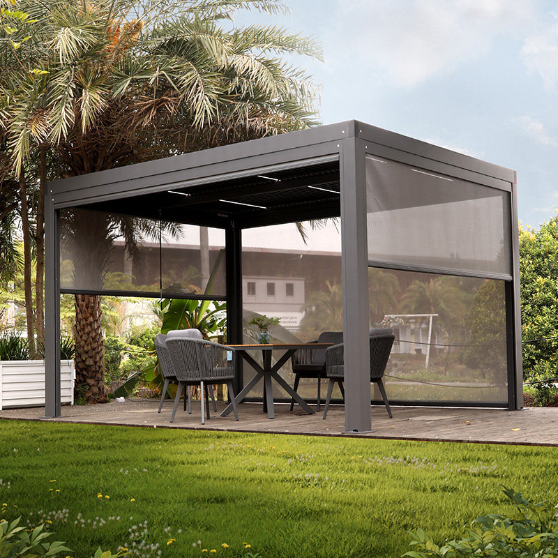 Outdoor aluminum alloy electric shutter shed courtyard automatic retractable pavilion garden balcony awning awning awning LED light