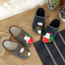 Japanese cute Christmas gift indoor slippers home plush home winter warm couple cotton slippers non-slip