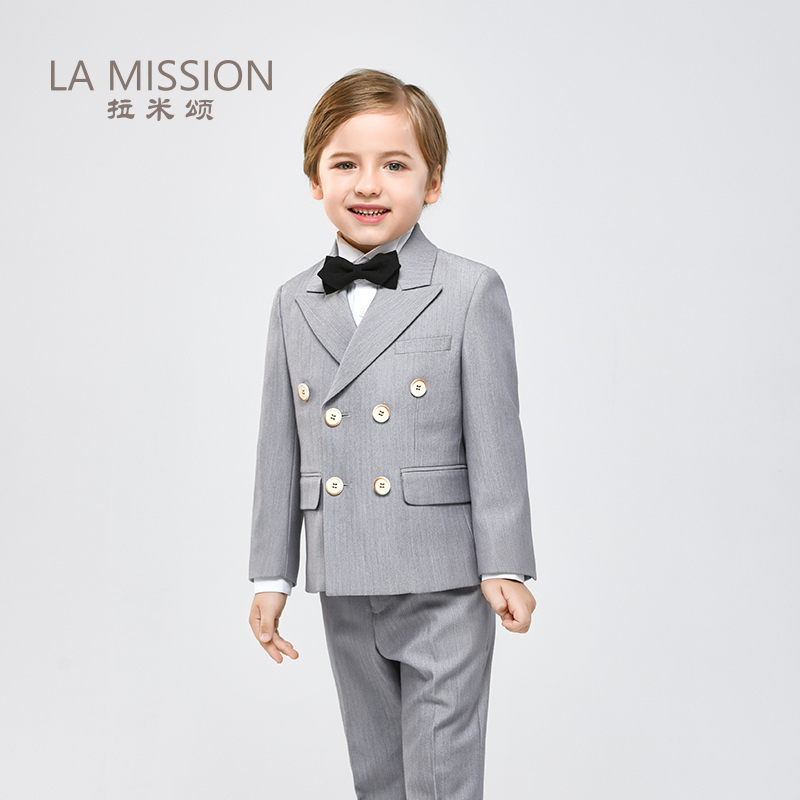 Rami Praises New Grey Herringbone Tattoo Boy Suits Flower Ritual Gown Performance Walk Show Handsome Children Suits