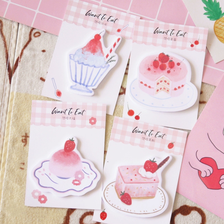 Express your heart send someone want to eat strawberry theme style cartoon sticky note ghostwriting card sticky note