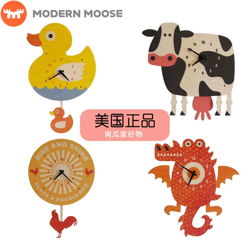 Американская современная лось творческая висящая часовая стена -деревянные мультипликационные часы детская комната, принося животные часы x