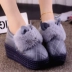 Dép cotton nữ mùa đông dày không thấm nước PU da cotton dễ thương Giày len dễ thương cao gót ấm thời trang nhà cotton shop giay dep Dép
