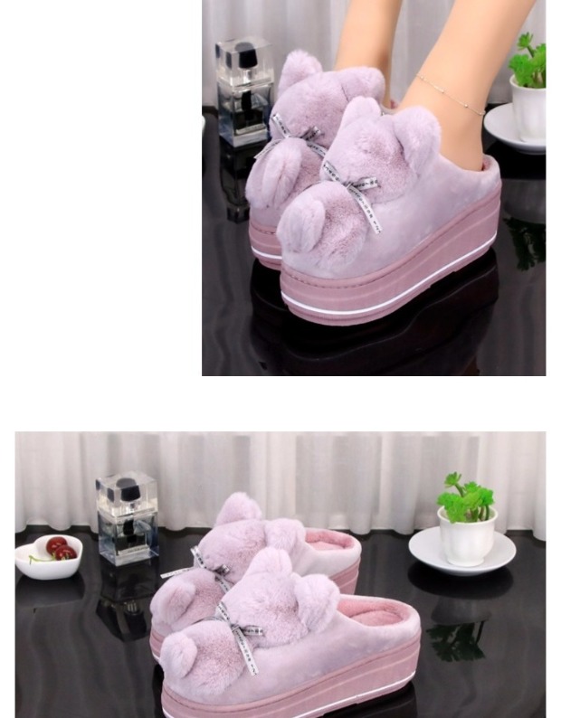 Dép cotton của phụ nữ với mùa đông nhà dày đáy giày lông dễ thương thời trang cao gót tóc trượt chống trượt tháng ấm giày giày sandal đế cao
