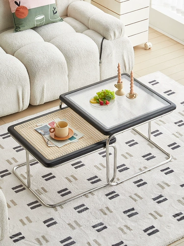 Среднекварный журнальный столик гостиная домохозяйство маленькая квартира диван несколько комбинаций легкие роскошные сеть красная виноградная лоза редактированная стеклянная из нержавеющая сталь стол