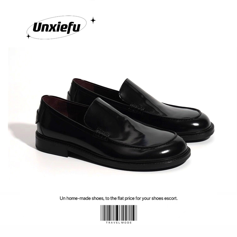 Unzizhi New Model Spinto Glossy Leather Loafers with Open-Toe Pearl Leather, Slip-On Elegant Casual Shoes for Men