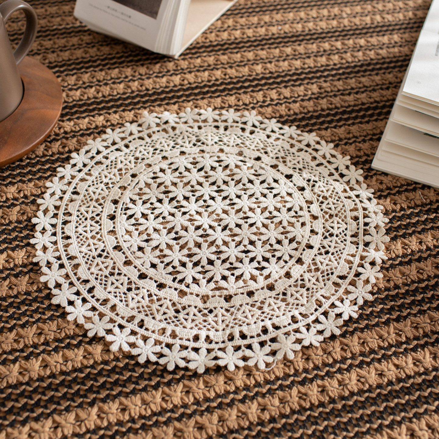Beige Embroidered Lace Placemats