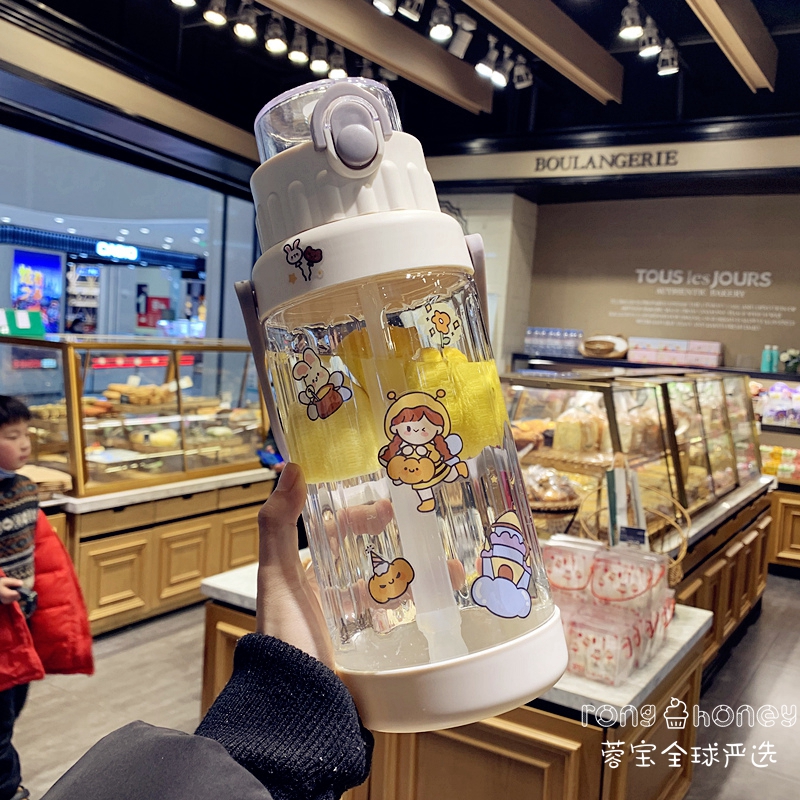 Japan gp large-capacity plastic cup outdoor fitness sports portable kettle men and women couple straw cup 2L water cup tide