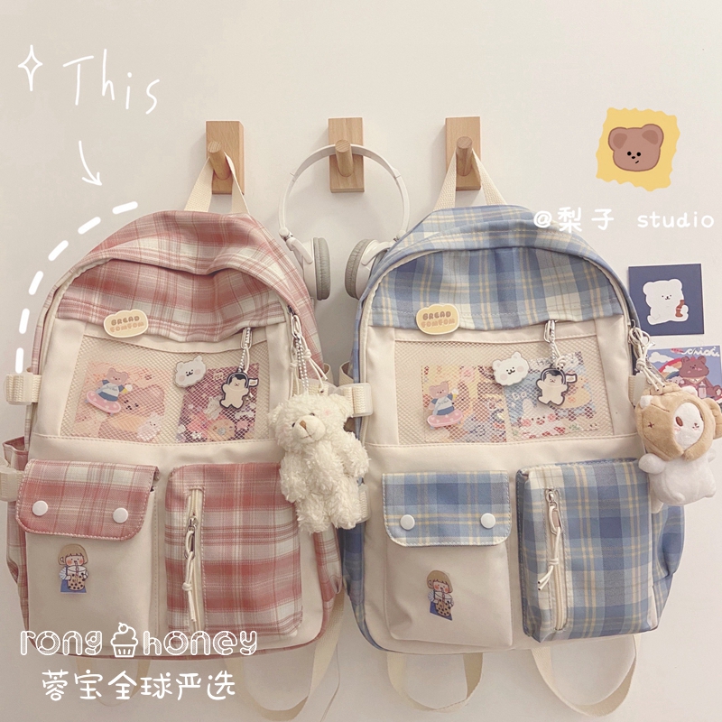 Japanese School Bag Female Original Juku Uzzang High School College Students Junior College Students Plaid and Cute Large Capacity Double Shoulder Bag