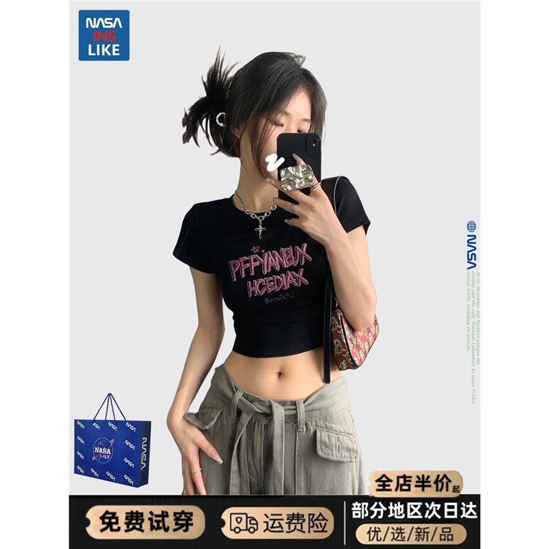 Nasa American Style Spicy Girl Short-Sleeved T-Shirt for Women, Summer Design, Niche, Tight-Fitting, High-Waisted, Cropped Top