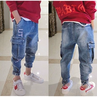 Quần jeans bé trai mùa xuân và mùa thu tải quần đơn quần 2019 mới quần bé trai hậu cung quần trẻ em quần yếm - Quần jean thoi trang tre em