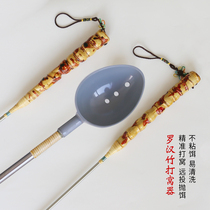 Bamboo handle Nest Spoon Fishing Cower Bait Throwing spoons Throw Bait Scoop with Retractable Bait Spoon Head Small