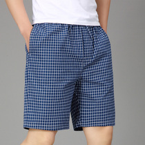 Large size mens pajama pants summer shorts cotton loose thin cotton casual plaid beach pants home