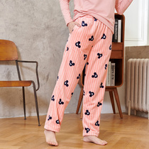 Large size fat girl Lady winter thick soft warm loose flannel coral velvet pajama pants warm pants have mouth