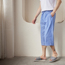 Summer Capri pants pajama pants mens thin cotton loose home shorts casual air conditioning pants high waist home pants over the knee