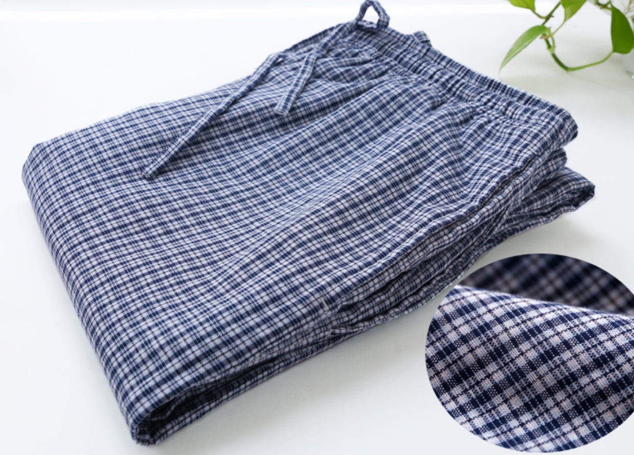 Quần pyjama nam mùa hè cotton kích thước lớn quần sống sọc đôi cotton sợi bông lỏng thoải mái thường xuyên quần nhà quần lửng nam