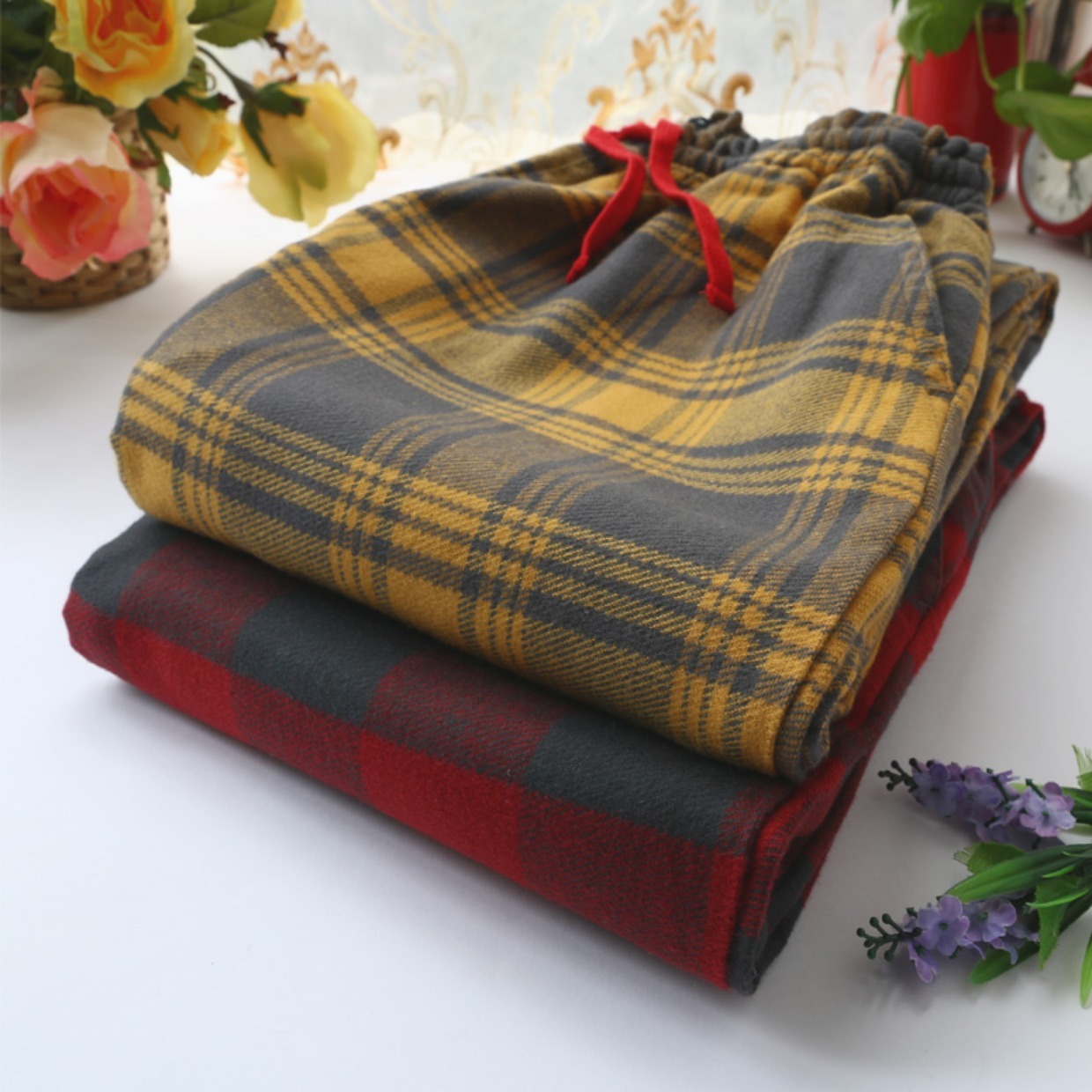 Chất lượng tốt mùa đông nữ cotton dày kẻ sọc nhung ngủ quần cotton nhà có thể mặc bên ngoài để giữ ấm quần âu nam