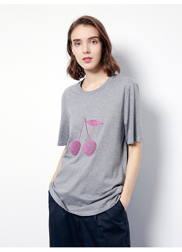 Áo sơ mi nữ cotton ngắn tay 2019 mùa hè mới, quần dài, mỏng, thẳng, nữ thêu đơn giản áo thun nữ - Áo phông áo thun cá sấu nữ