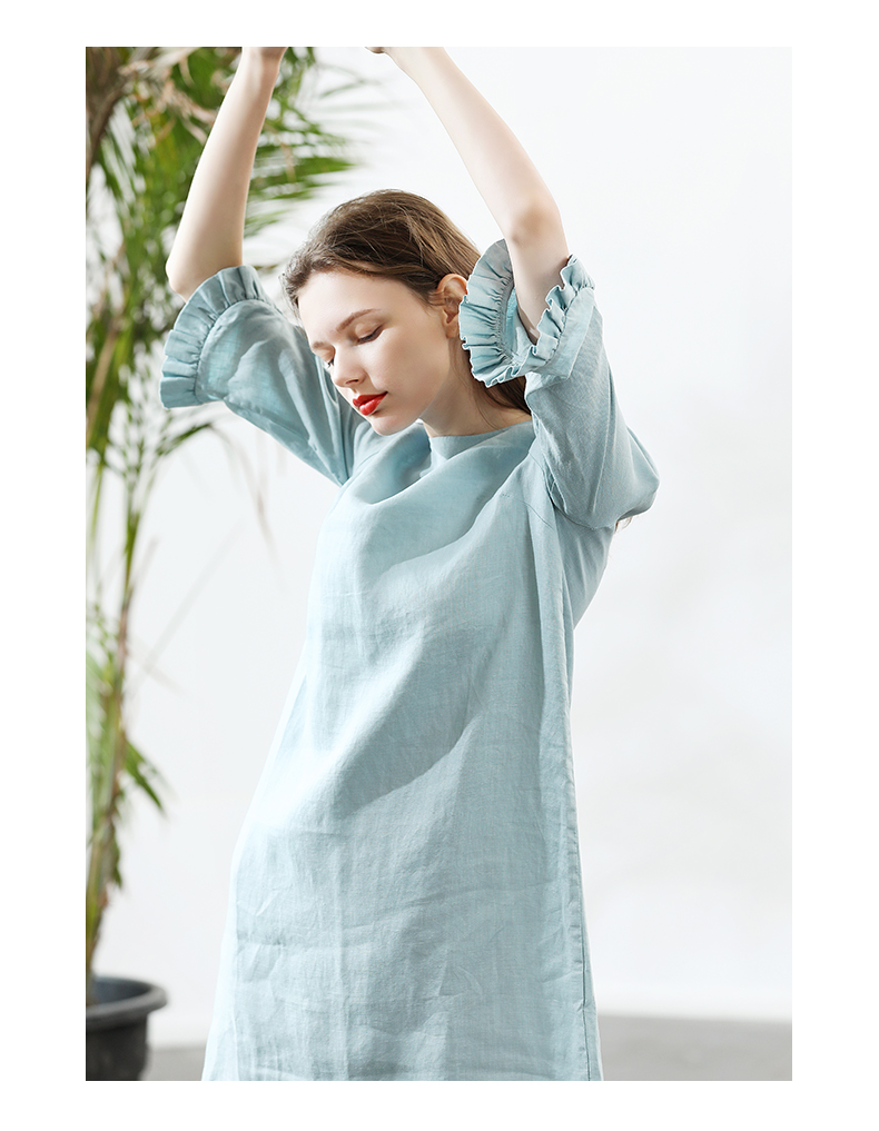 Chất liệu vải lanh và chất liệu vải lanh lỏng lẻo giảm béo che thịt hoang dã đơn giản giảm tuổi nữ váy nhỏ khí chất tươi - Sản phẩm HOT shop bán đầm đẹp