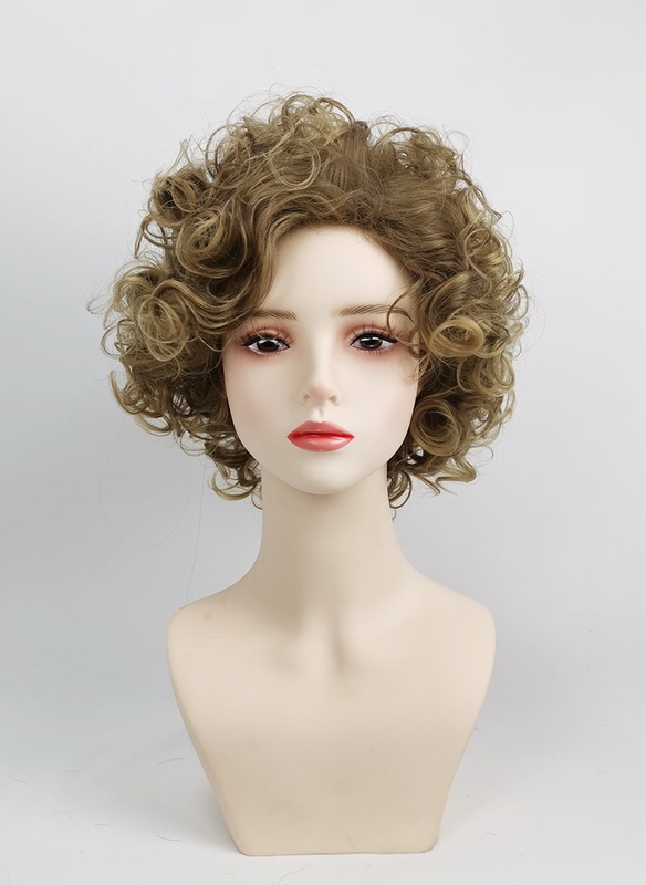 European and American Foreign Trade Short Curly Hair Wig for Women, Fluffy Natural Wool Curls, Brown High-Temperature Synthetic Hair Wig
