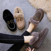 Cotton shoes women 2020 winter New Fashion short tube a pedal plus velvet leather hair Bean shoes blaze snow boots