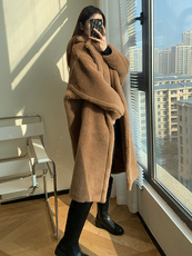 Одежда из меха m家泰迪熊大衣女皮草刘涛同款中长款teddy羊驼毛皮毛一体外套女