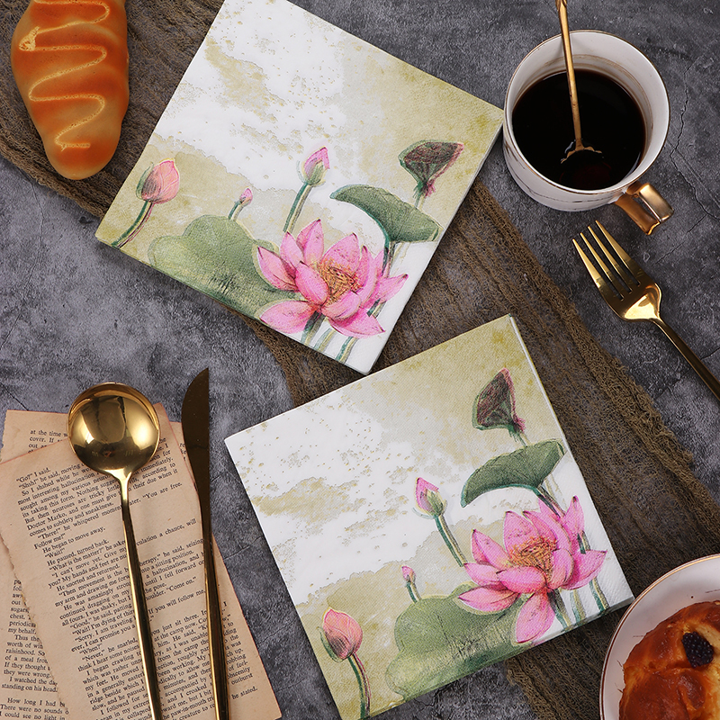 New Colorful Lotus Print Paper Napkins, Chinese Style Party Pure Wood Pulp Paper, 20 Sheets New Colorful Lotus Print Paper Napkins, Chinese Style Party Pure Wood Pulp Paper, 20 Sheets