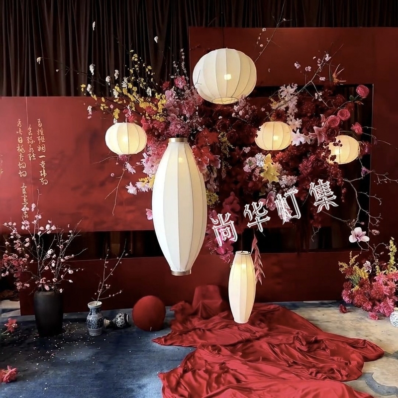 New Chinese-Style Wedding Lantern Props, Oval Floor Lanterns, Ceiling Lanterns, Ancient-Style Wedding Stage Decoration Fabric New Chinese-Style Wedding Lantern Props, Oval Floor Lanterns, Ceiling Lanterns, Ancient-Style Wedding Stage Decoration Fabric