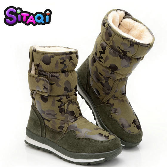 Children's snow boots winter waterproof anti-slip fur all-in-one girls snow boots plus velvet parent-child ski boots