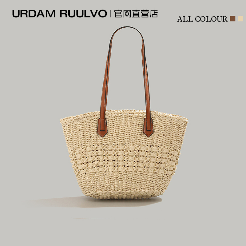 Ur Straw Woven Bag for Women 2026 New Summer Beach Vacation Travel Tote Bag Commuter Handbag Shoulder Underarm Bag