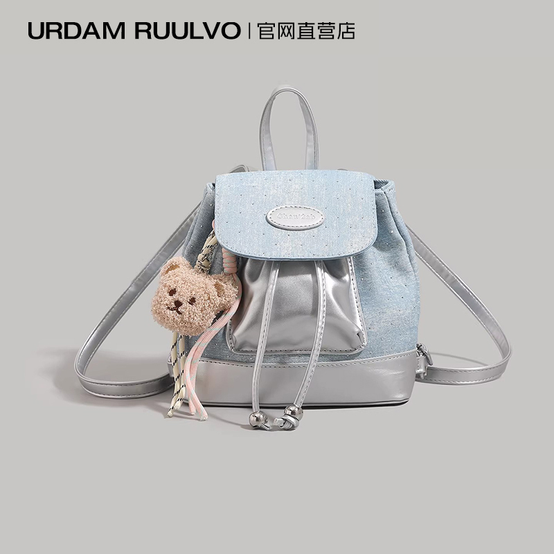 U&R Fashion Color-Block Denim Sequin Backpack for Women 2026 New School Bag Commuter Mini Backpack U&R Fashion Color-Block Denim Sequin Backpack for Women 2026 New School Bag Commuter Mini Backpack