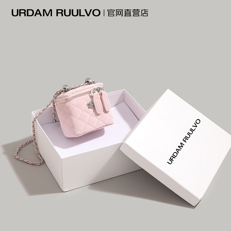 Ur Diamond-Patterned Small Flower Chain Bag for Women 2026 New Trendy Pink Box Bag Versatile Small Square Bag Single Shoulder Crossbody Bag