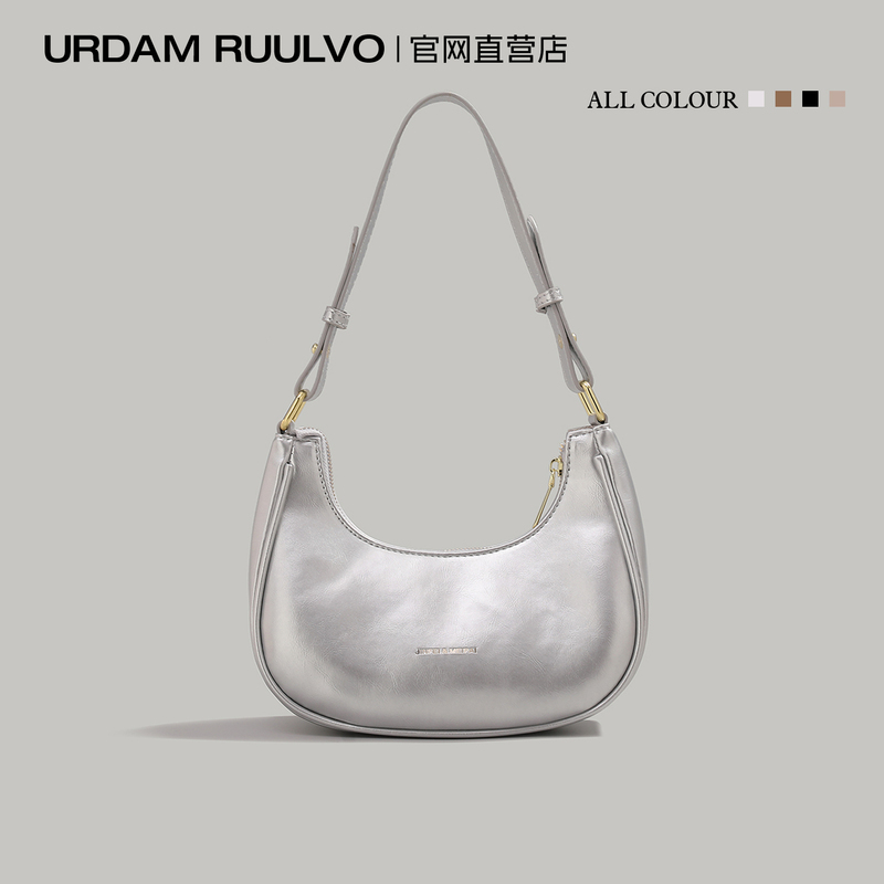 U&R Silver Underarm Bag, High-End Luxury Niche Baguette Bag, 2026 New Model, Simple Handbag, Shoulder Dumpling Bag