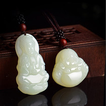 Natural Hetian Jade Guanyin Pusa pendant White Jade Buddha male pendant Men and women jade pendant Couple jade pendant certificate