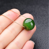 Hetian jade pendant womens transfer bead necklace Jasper Cats Eye road Road jade green jade pendant S925 Silver Certificate