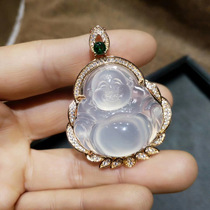 Natural jade pendant ice Jade Buddha pendant women Maitreya Buddha Jade chalcedony laughing Buddha sweater chain choker