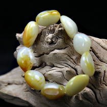 Natural Xinjiang and Tian Yuwon Stone Naked Stone Seed Stock Handstring Mens Bracelet Jade Literature with Jade Jade Necklace