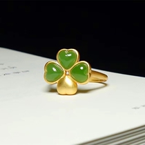 Selected Natural Hotan Jasper Lucky Clover Ring 925 Sterling Silver Ancient Method Gold Simple Live Mouth Womens Ring